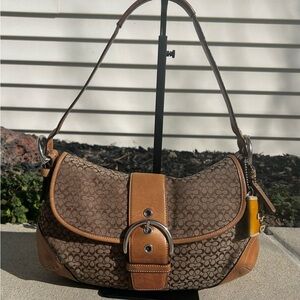 Coach 6808 Vintage Y2K Brown Tan Large Signature Soho Flap Shoulder Bag